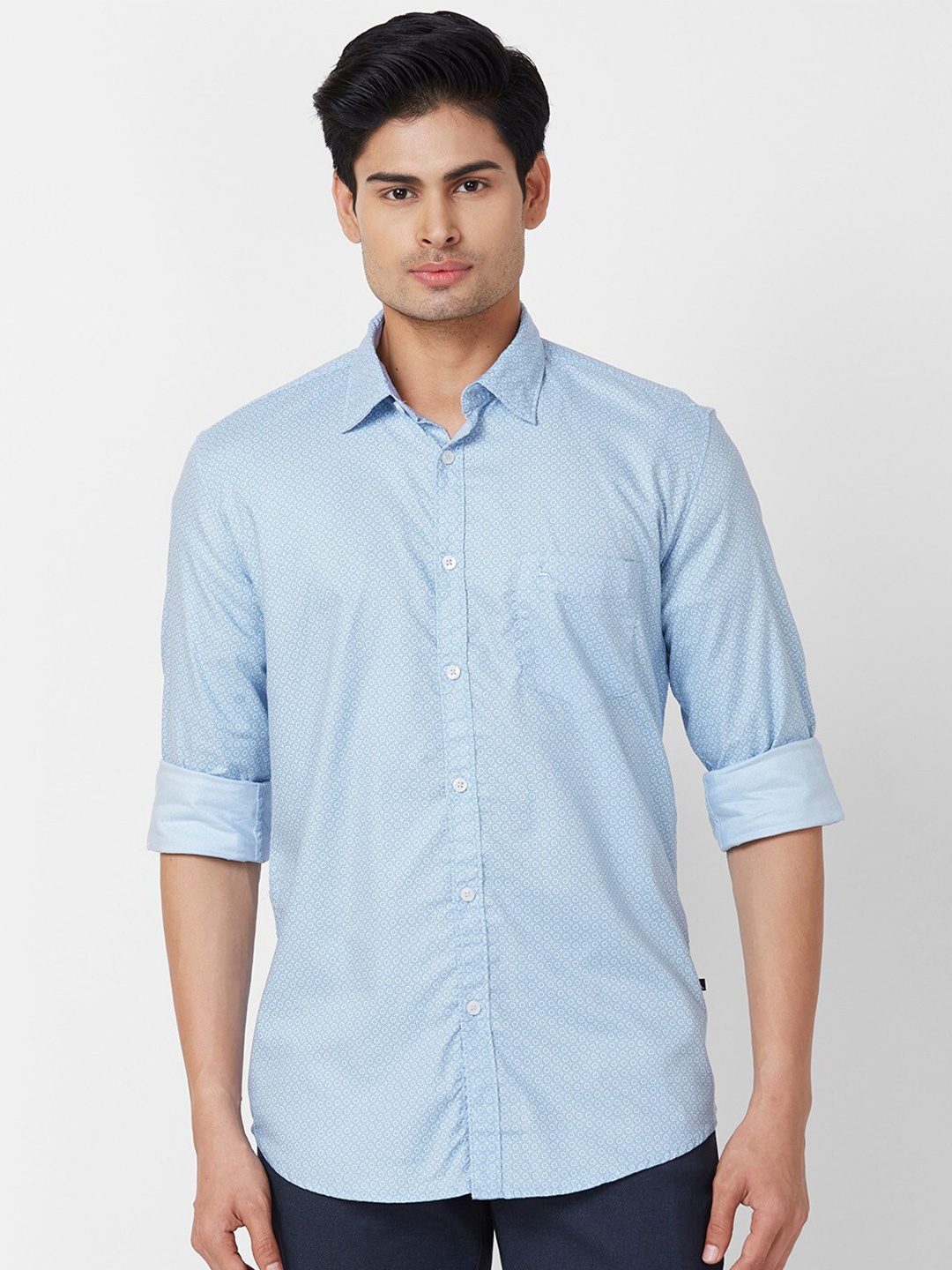 

Parx Slim Fit Opaque Printed Cotton Casual Shirt, Blue