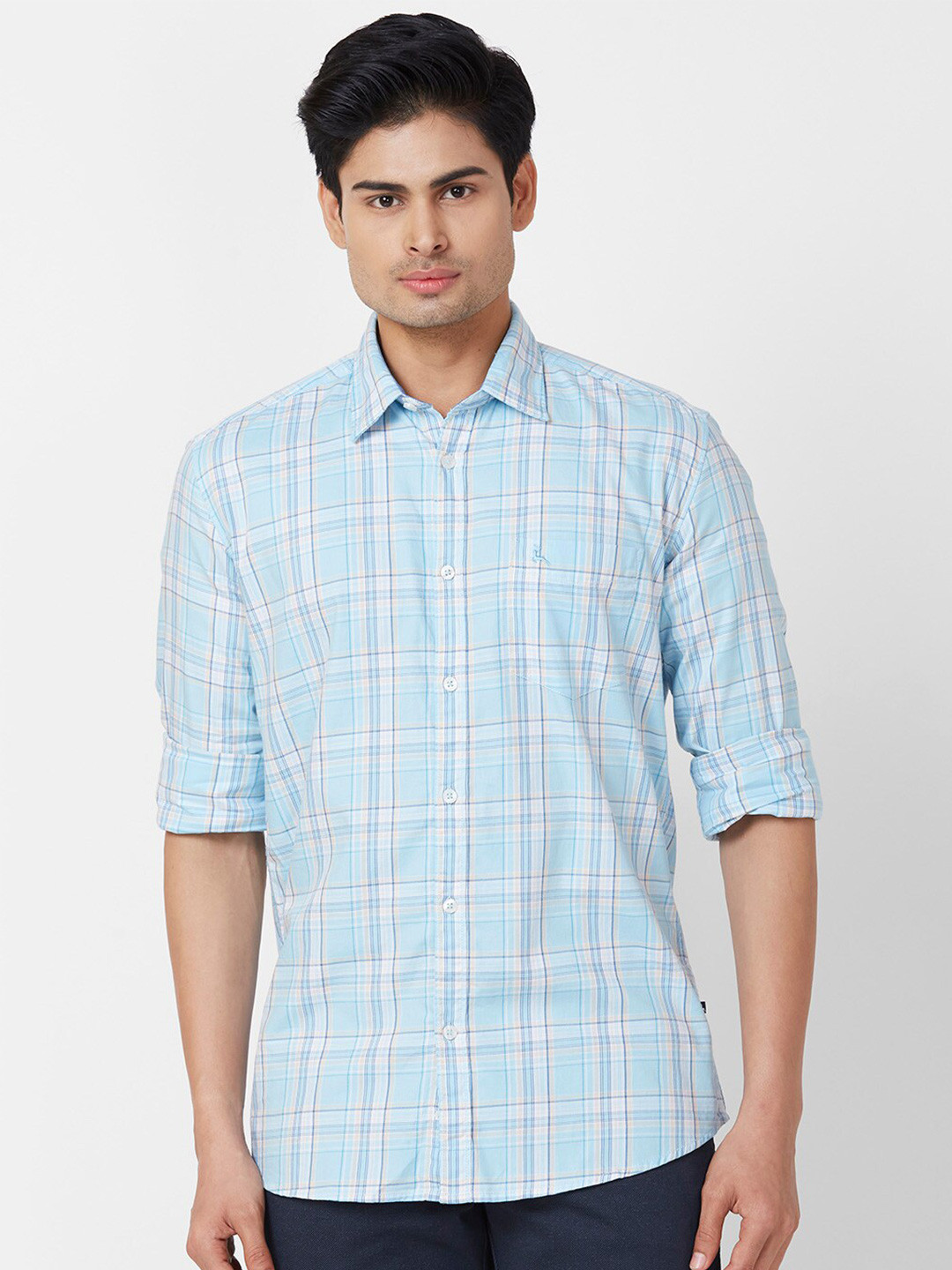 

Parx Slim Fit Opaque Checked Cotton Casual Shirt, Blue
