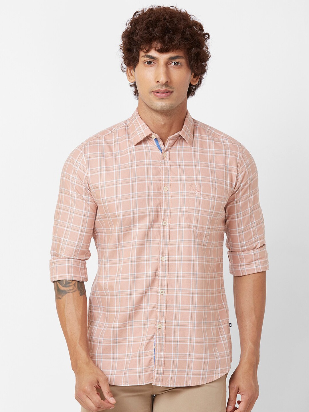 

Parx Slim Fit Checked Cotton Casual Shirt, Brown