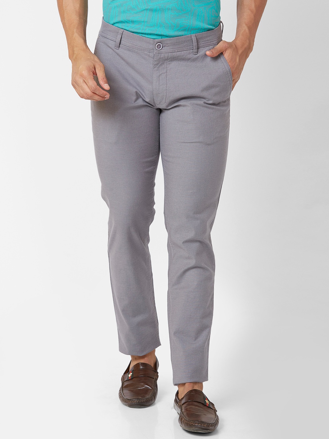 

Parx Men Textured Tapered Fit Cotton Regular Trousers, Grey