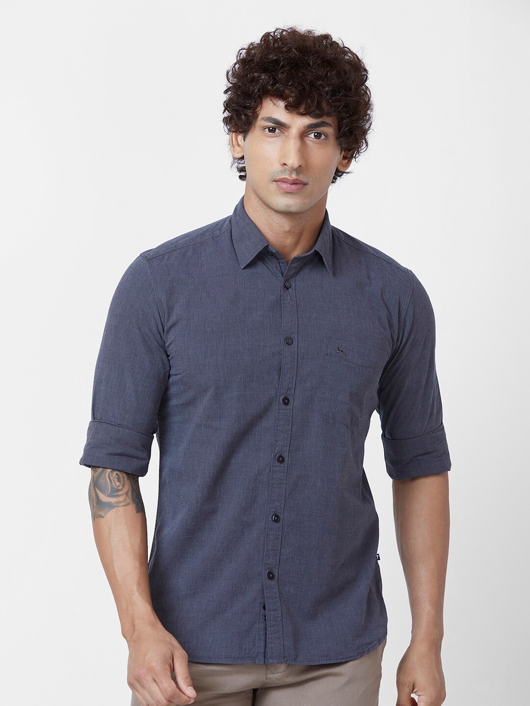 

Parx Slim Fit Micro Checked Cotton Casual Shirt, Black