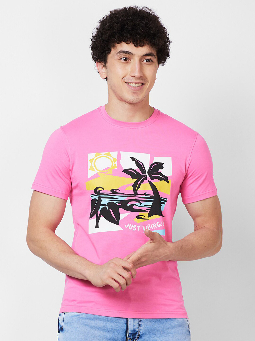 

Parx Graphic Printed Cotton T-shirt, Pink