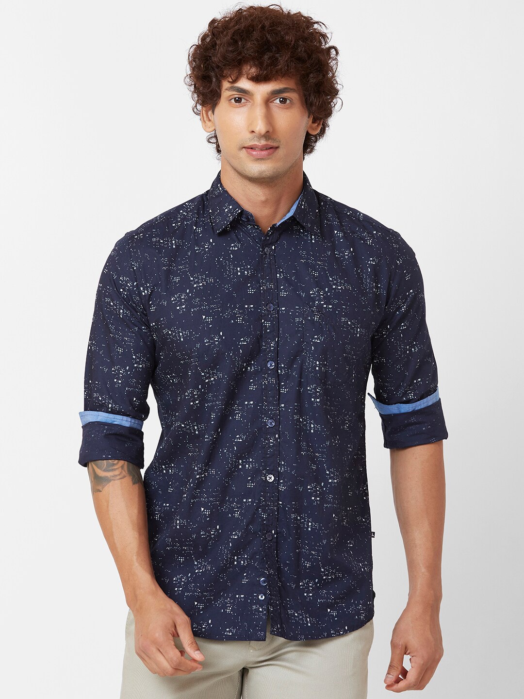 

Parx Slim Fit Abstract Printed Cotton Casual Shirt, Blue