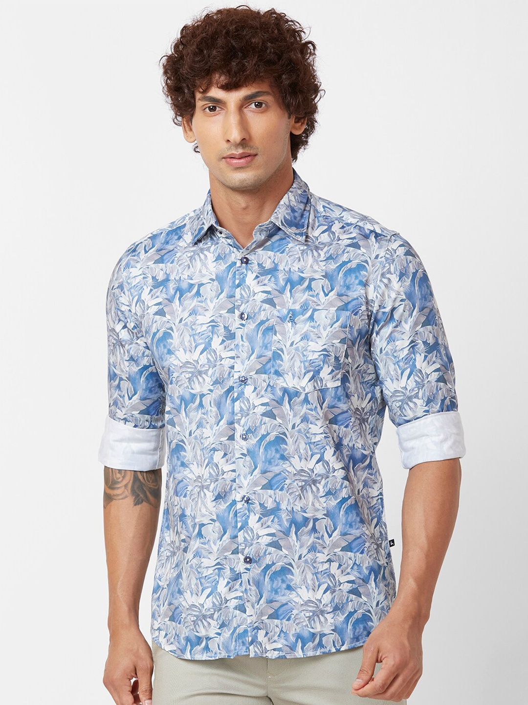 

Parx Slim Fit Floral Printed Cotton Casual Shirt, Blue