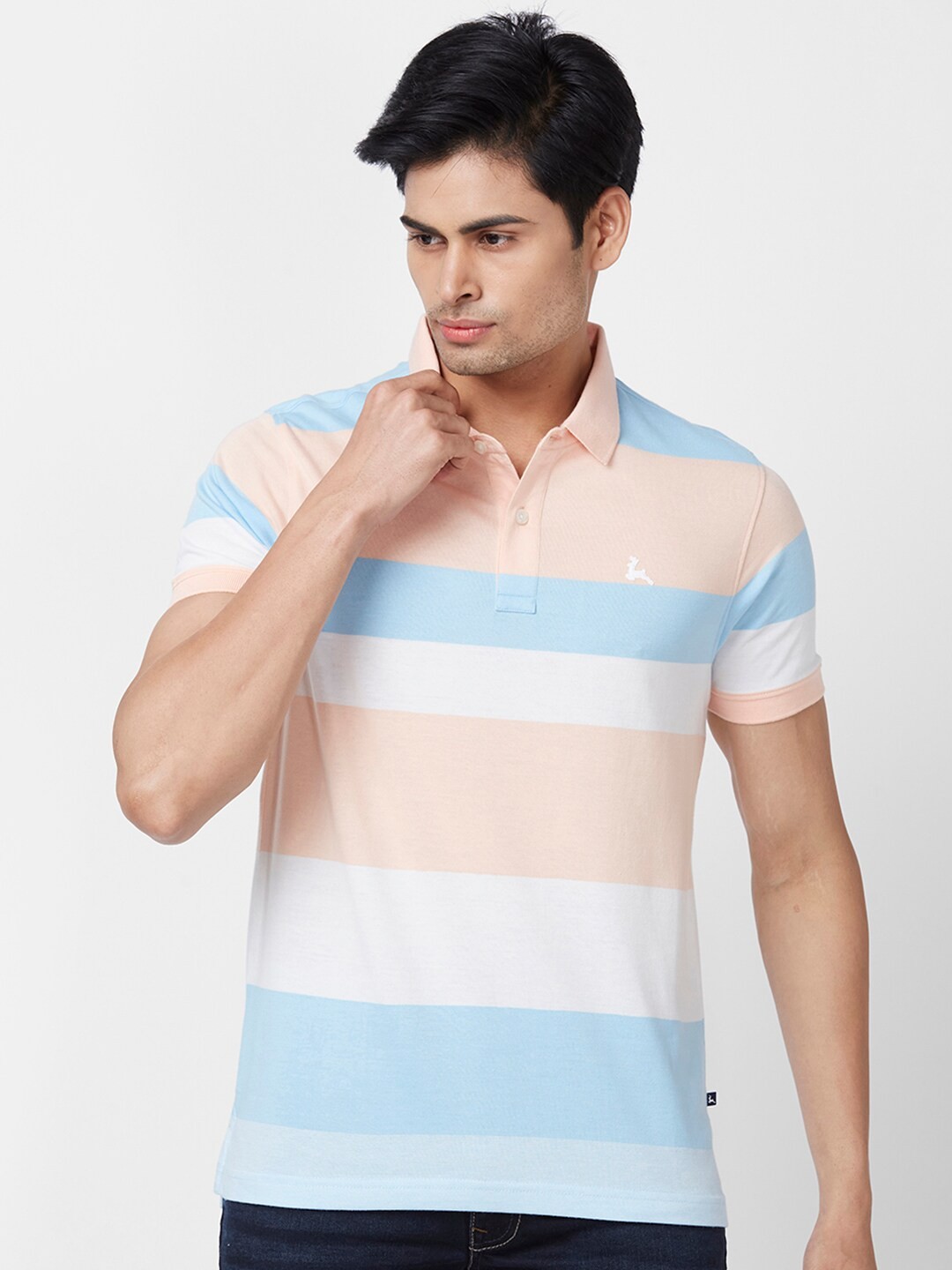 

Parx Striped Polo Collar Cotton T-shirt, Orange