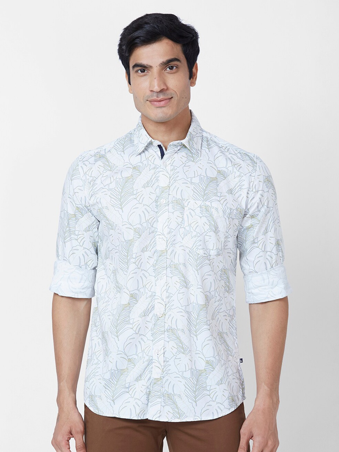 

Parx Slim Fit Floral Printed Cotton Casual Shirt, White