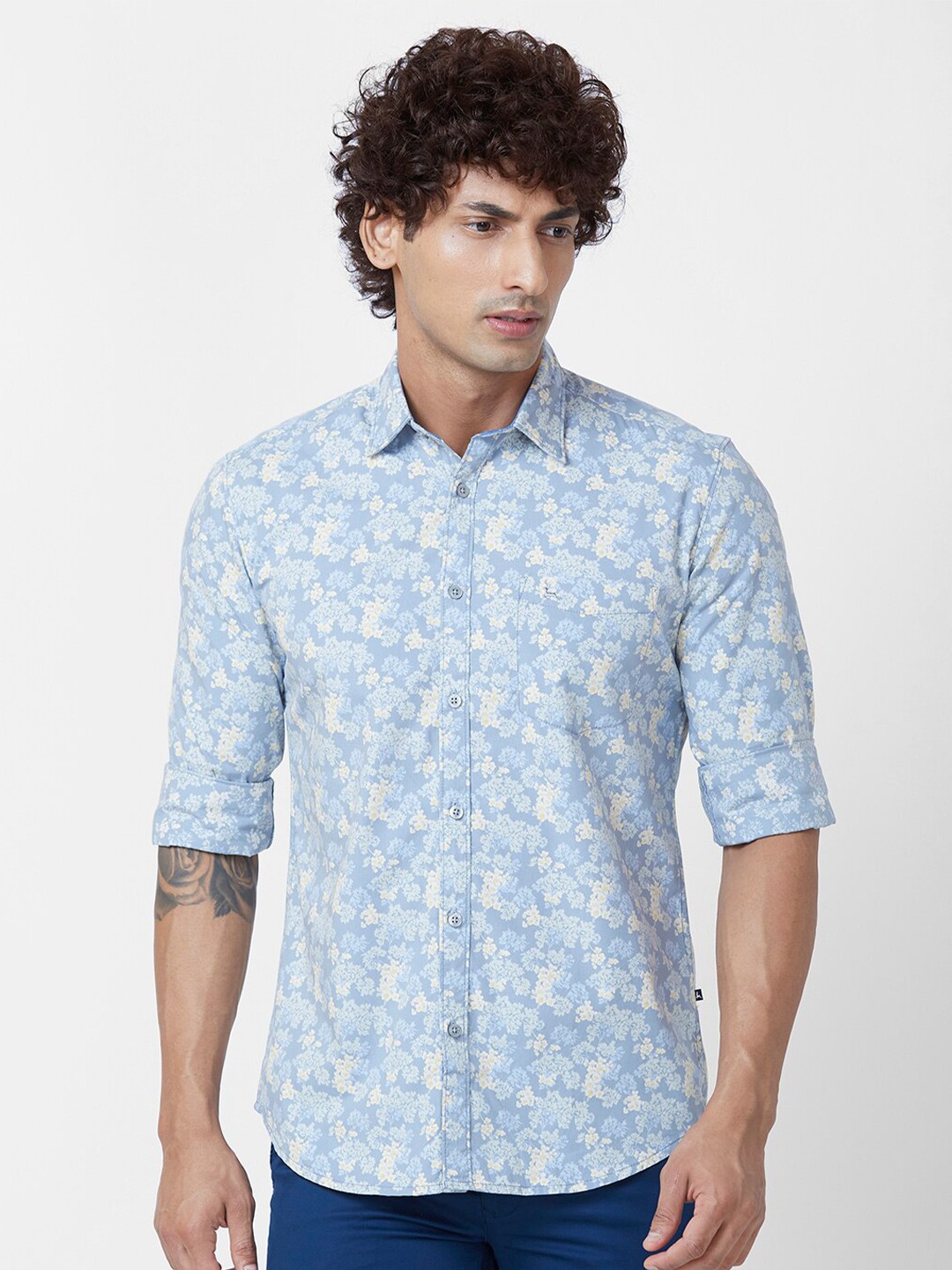 

Parx Floral Printed Cotton Spread Collar Slim Fit Curved Casual Shirt, Grey