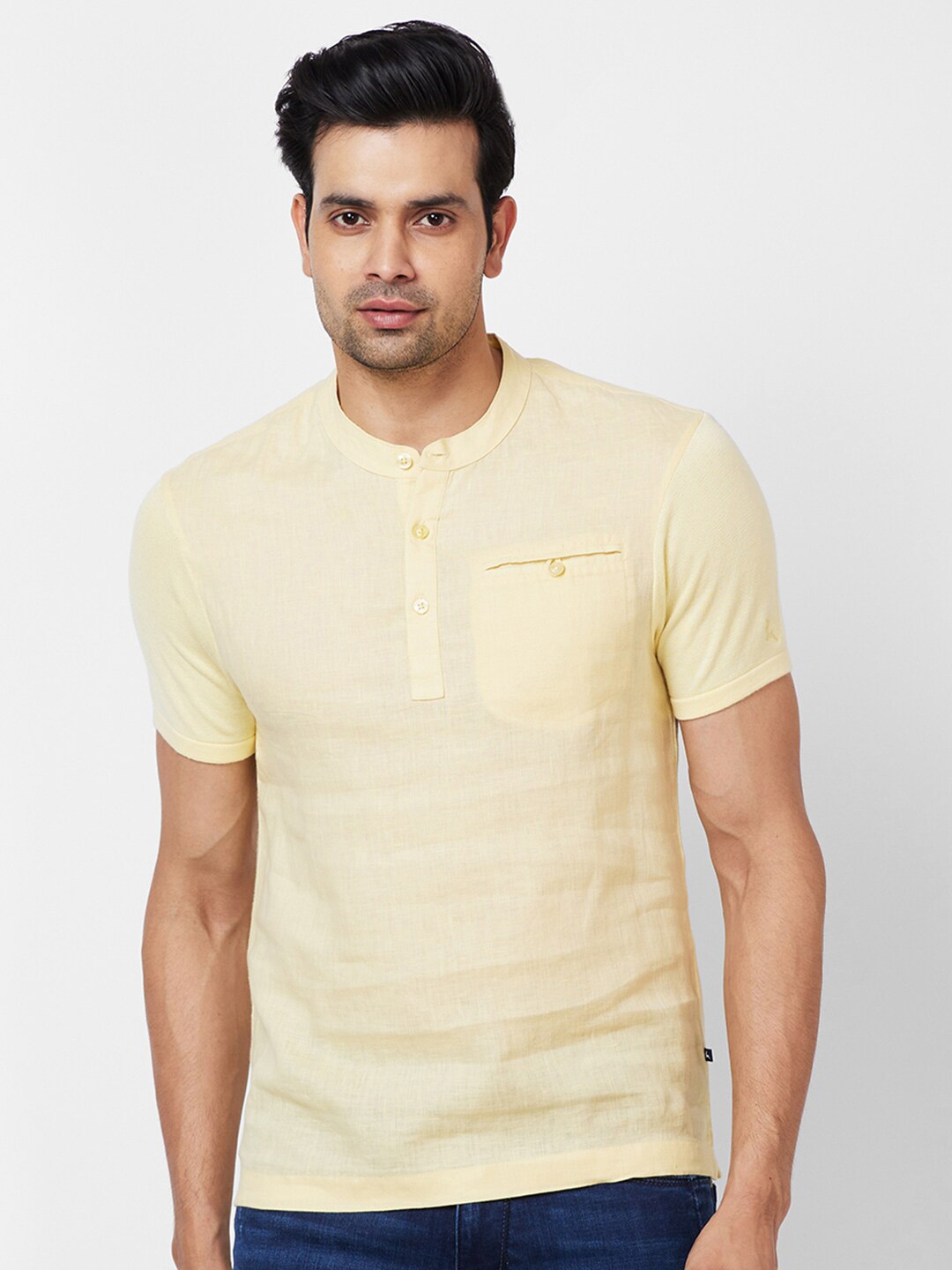 

Parx Henley Neck Cotton T-shirt, Yellow