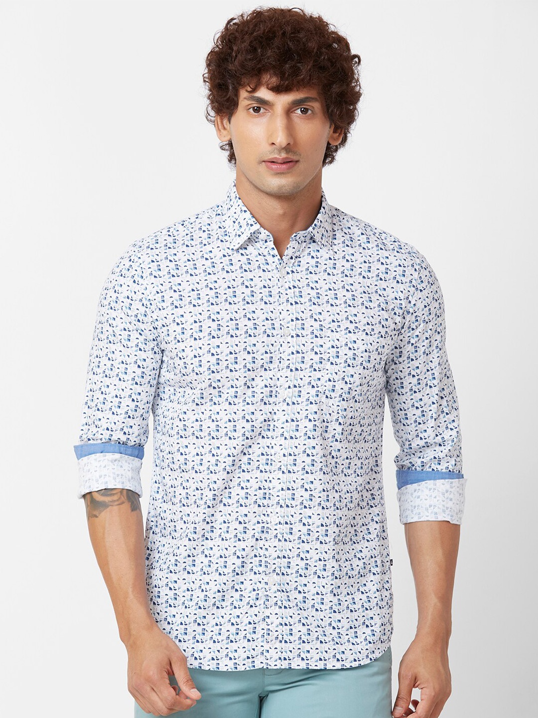 

Parx Slim Fit Abstract Printed Cotton Casual Shirt, Blue