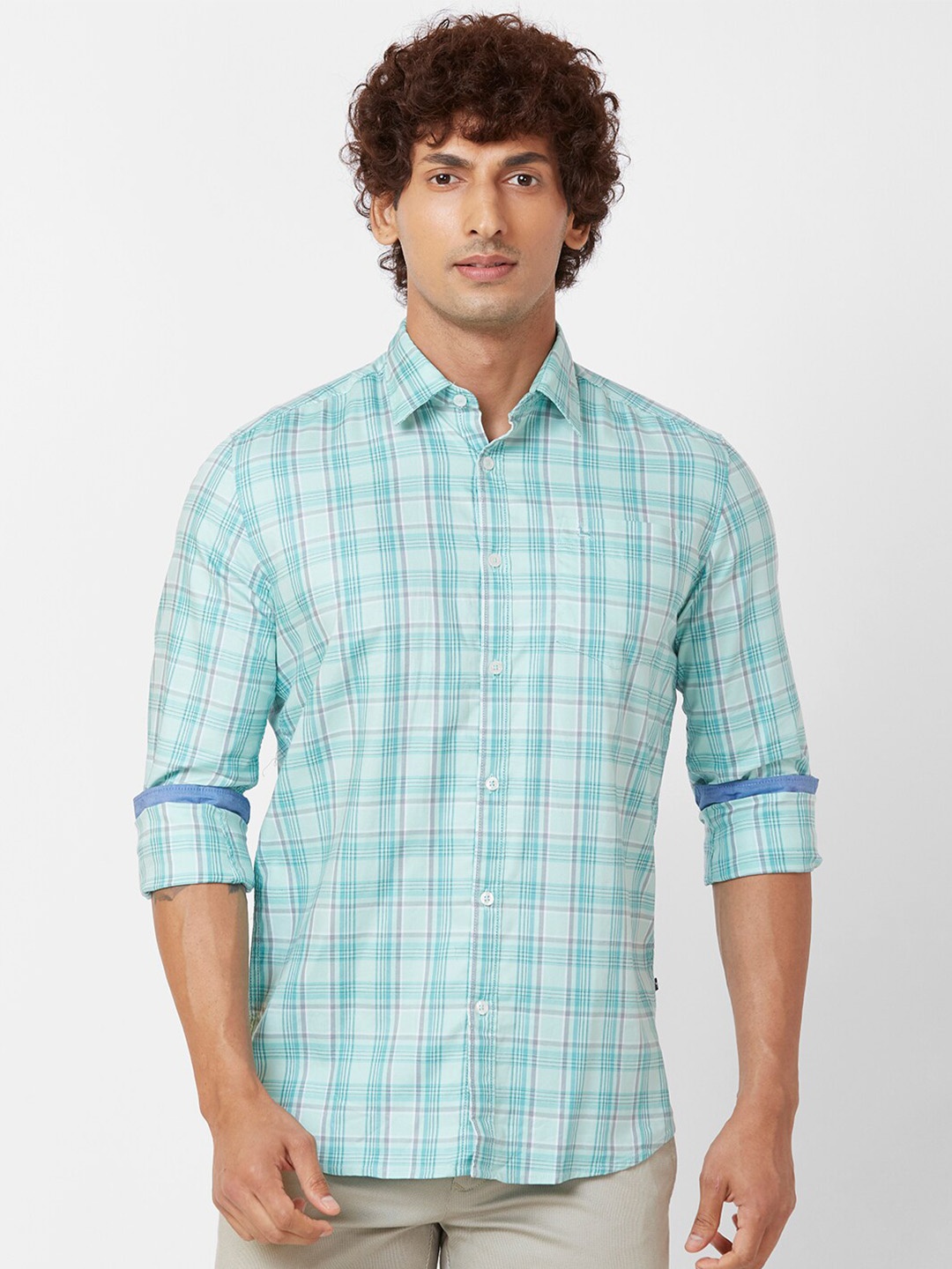 

Parx Slim Fit Tartan Checked Cotton Casual Shirt, Green