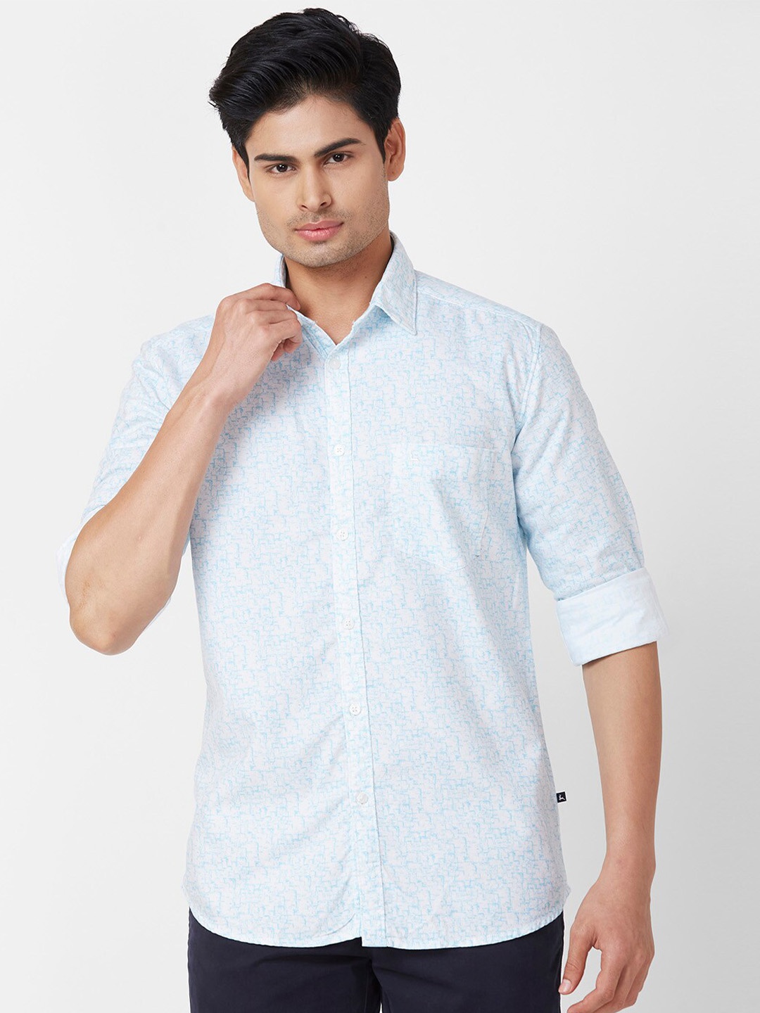 

Parx Abstract Printed Cotton Spread Collar Slim Fit Curved Casual Shirt, Blue
