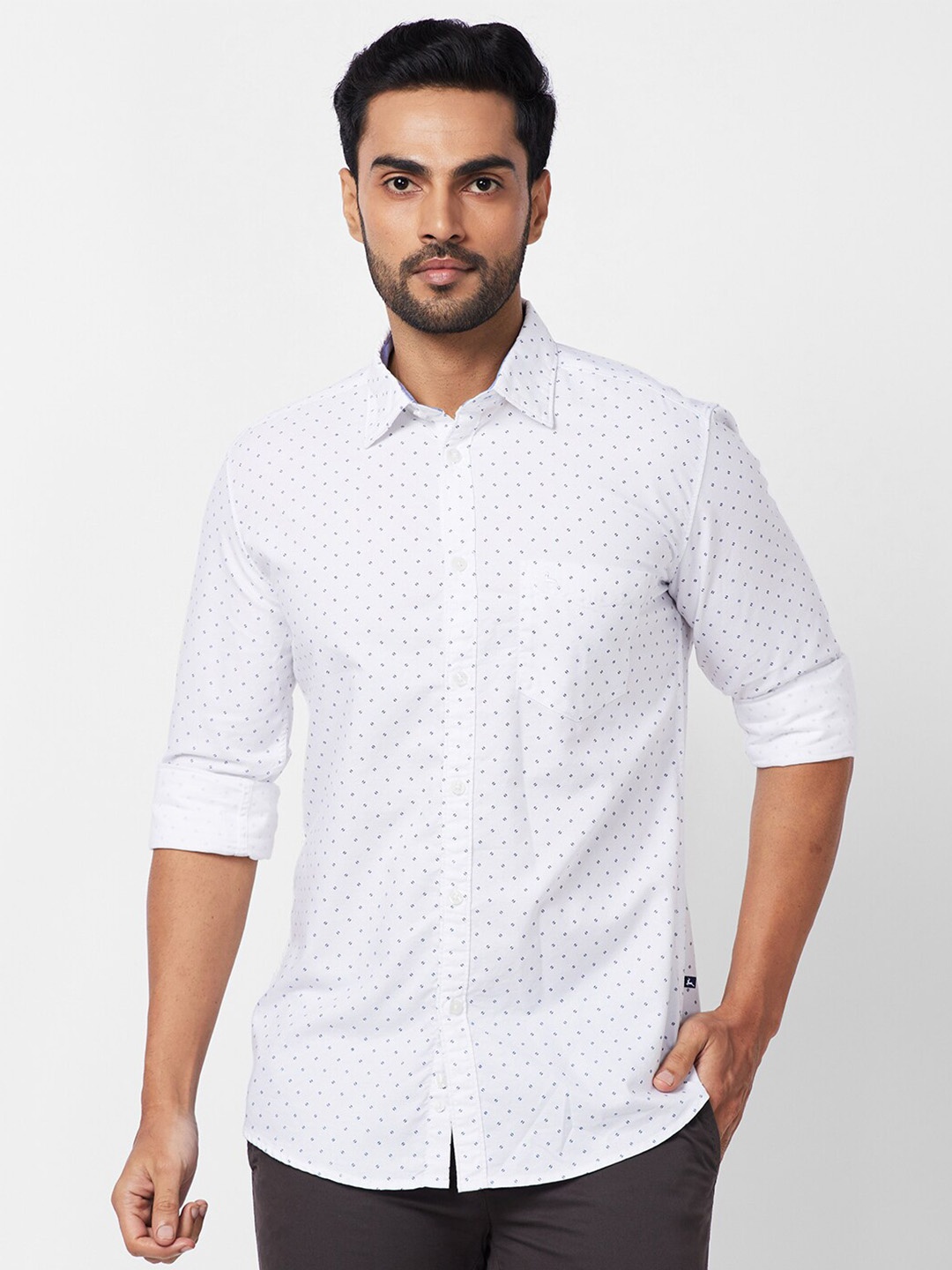 

Parx Slim Fit Micro Ditsy Printed Cotton Casual Shirt, White