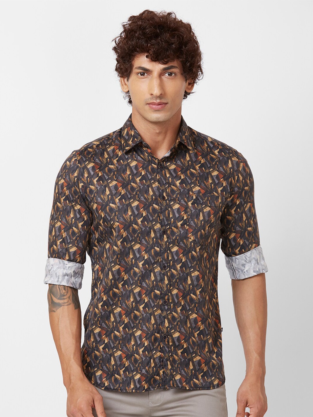 

Parx Slim Fit Floral Printed Cotton Casual Shirt, Brown