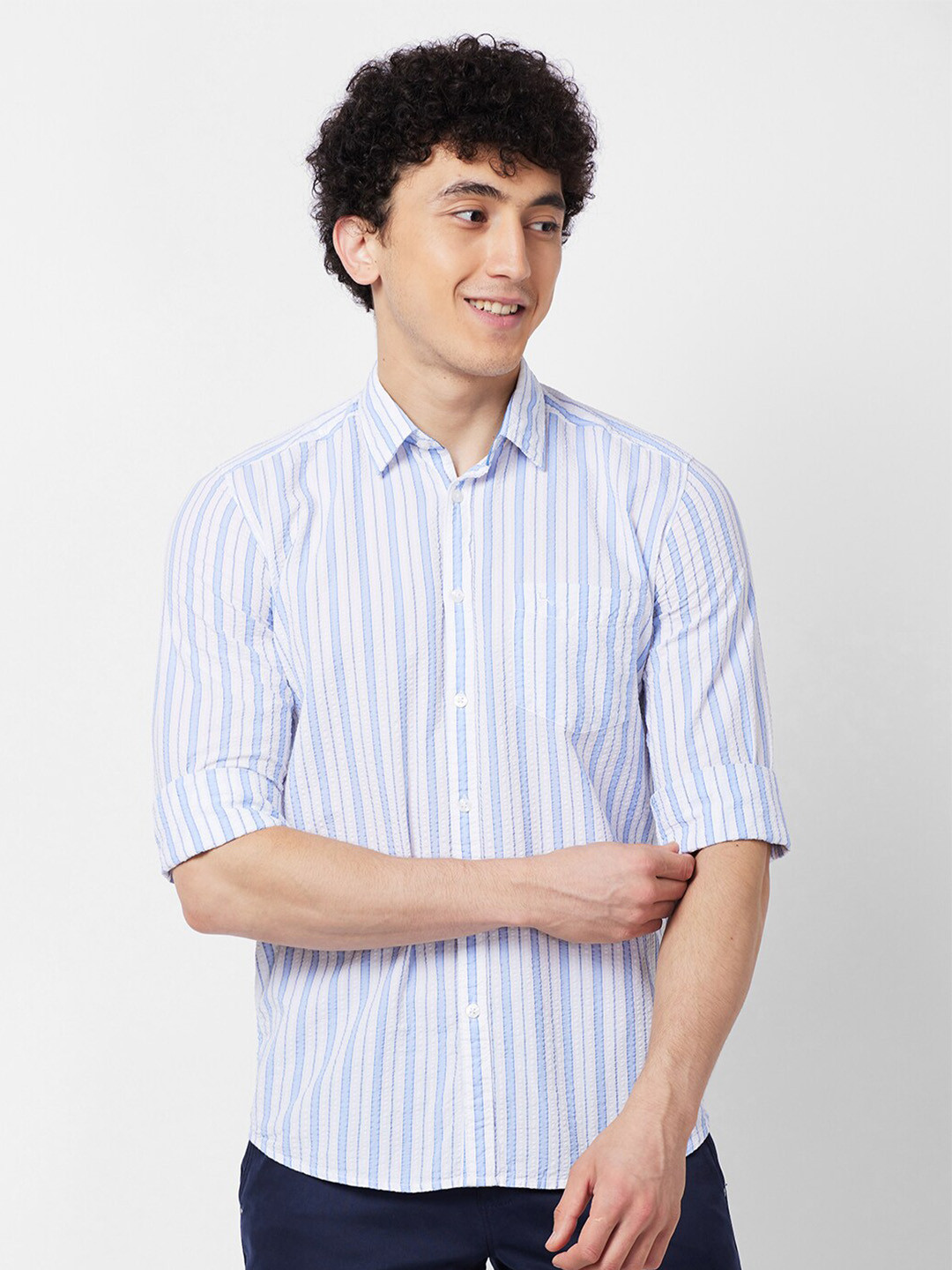 

Parx Slim Fit Striped Cotton Casual Shirt, White