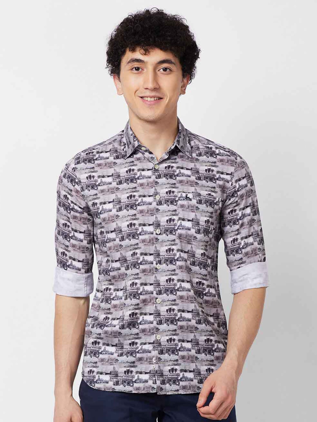 

Parx Slim Fit Opaque Printed Cotton Casual Shirt, Grey