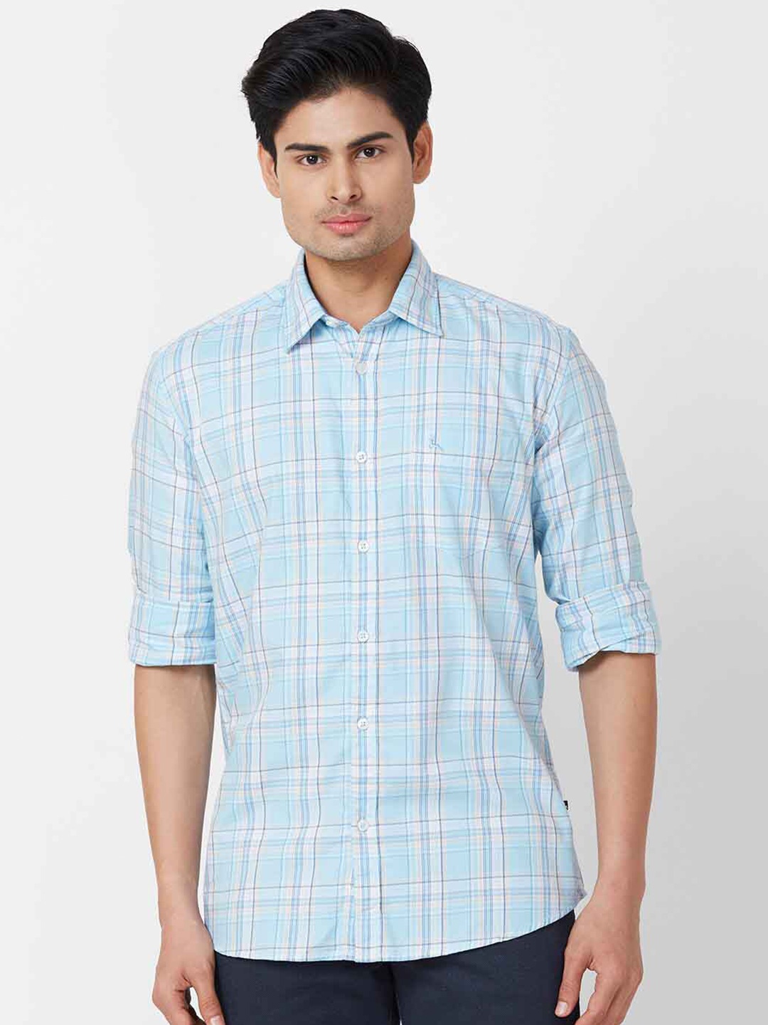 

Parx Slim Fit Checked Cotton Casual Shirt, Blue