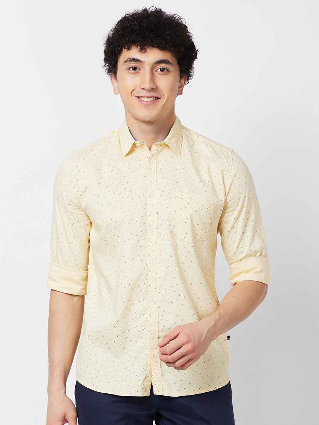 

Parx Slim Fit Micro Ditsy Printed Casual Shirt, Yellow