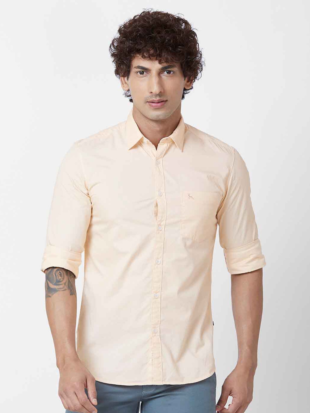 

Parx Spread Collar Long Sleeves Slim Fit Opaque Casual Shirt, Orange