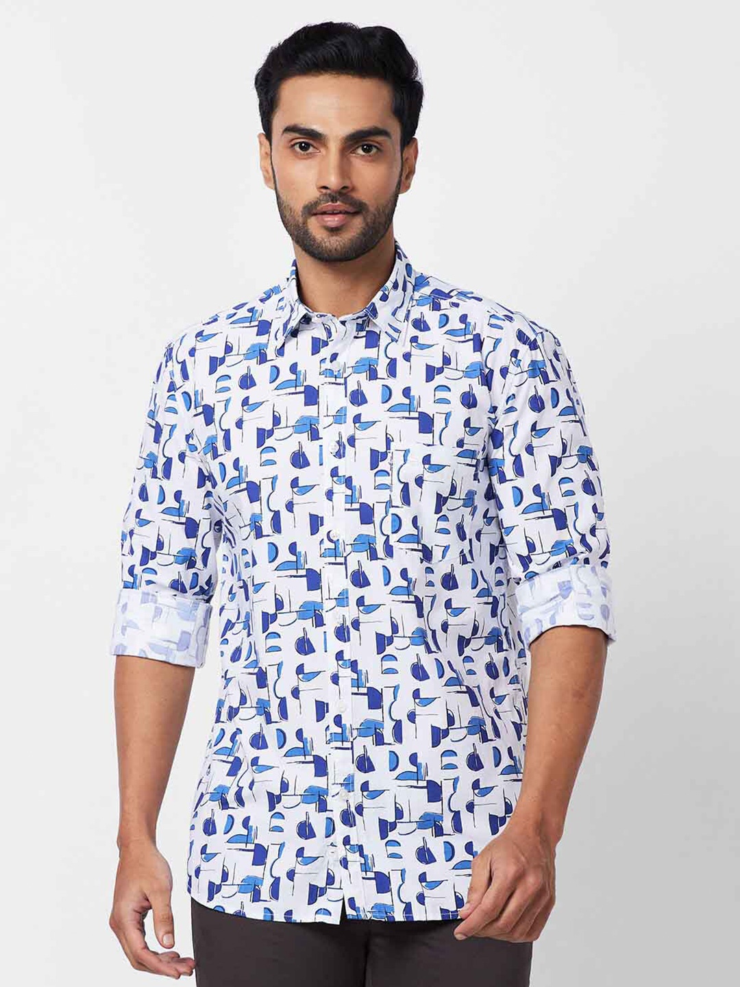 

Parx Spread Collar Long Sleeves Slim Fit Floral Opaque Printed Casual Shirt, White
