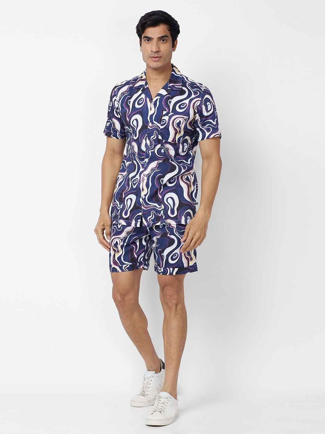 

Parx Spread Collar Long Sleeves Slim Fit Opaque Printed Casual Shirt, Blue