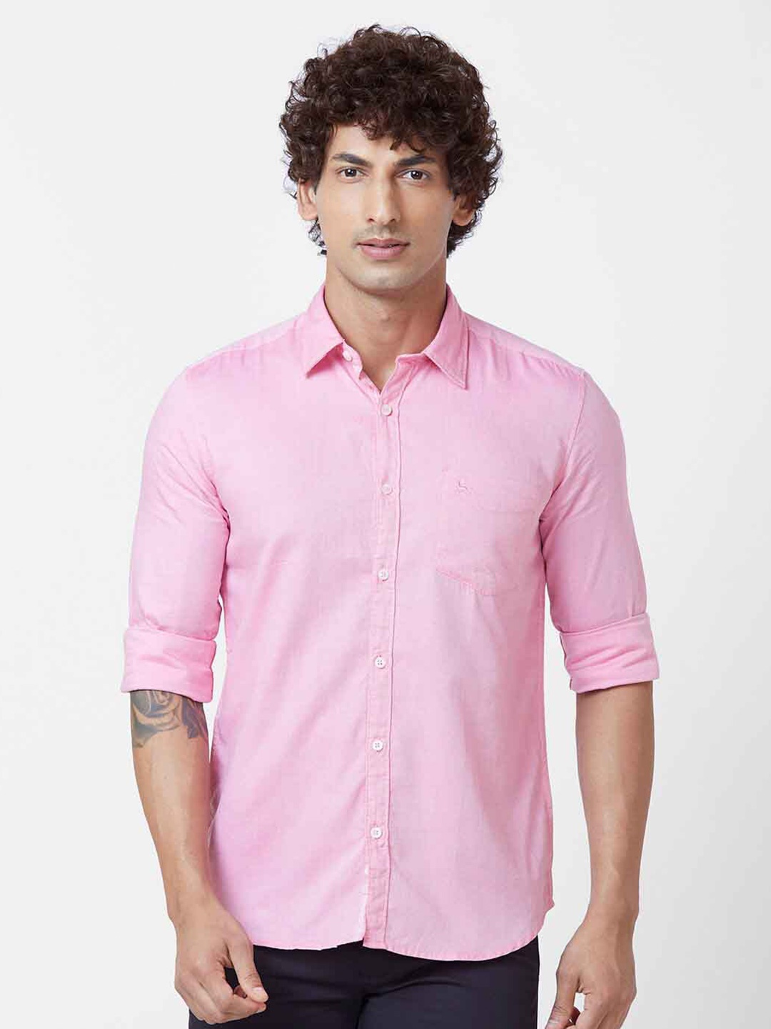 

Parx Spread Collar Long Sleeves Slim Fit Cotton Casual Shirt, Pink