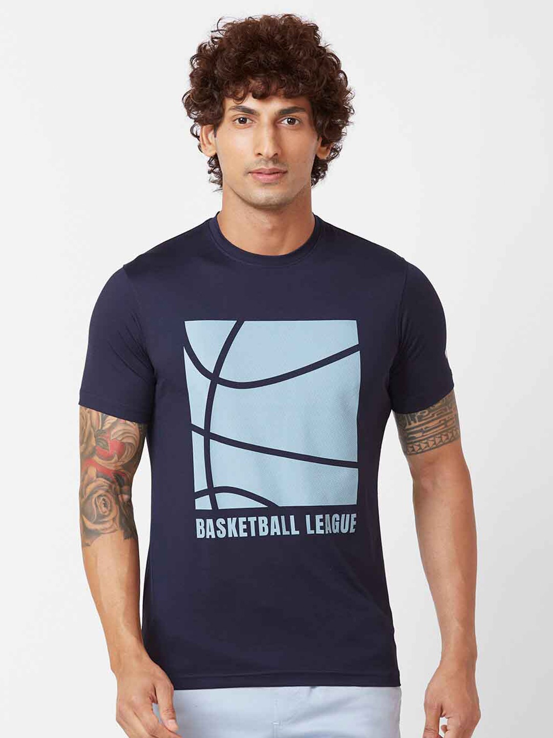 

Parx Round Neck Short Sleeves Printed Cotton T-shirt, Blue