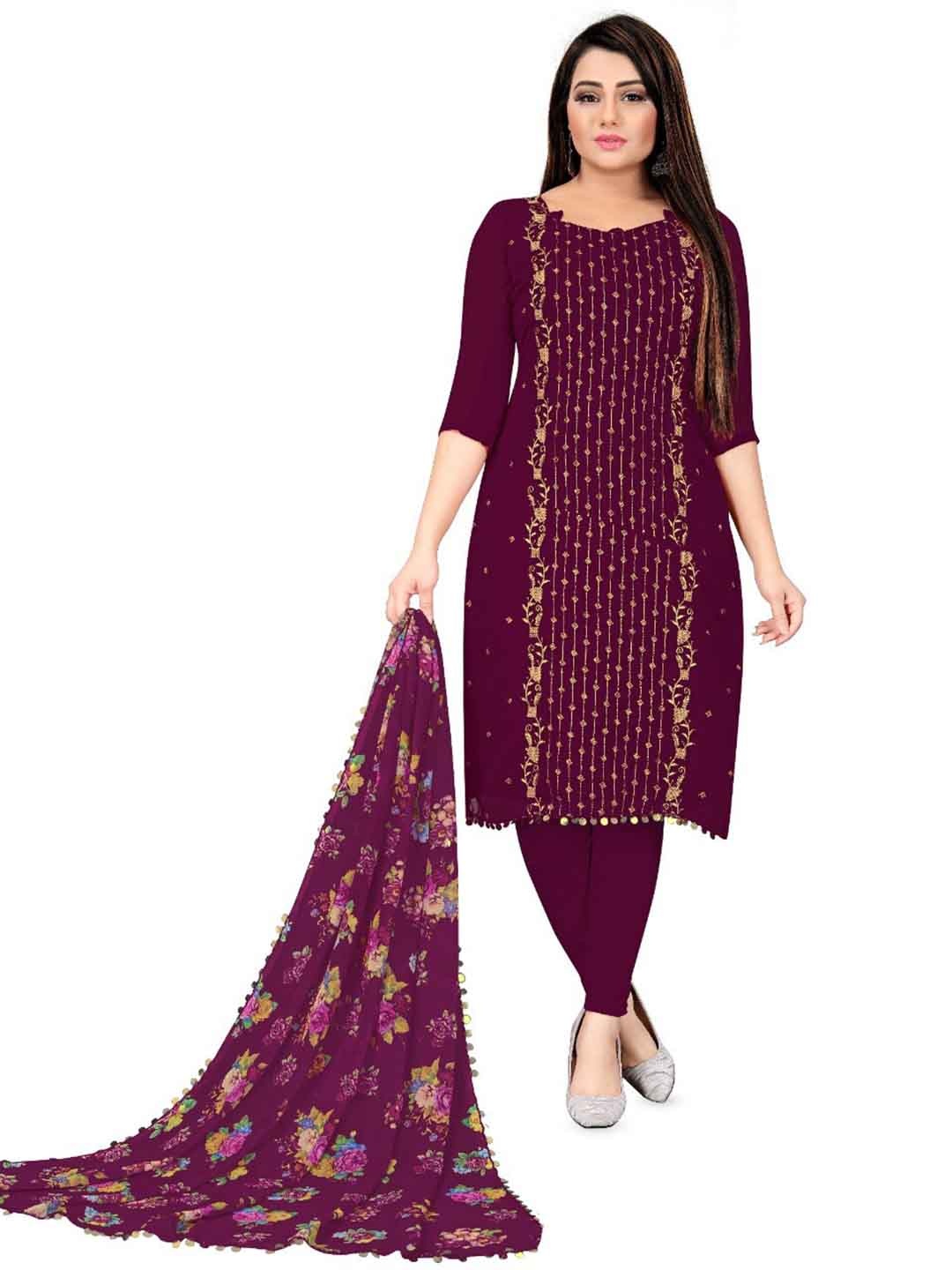 

LeeliPeeri Designer Ethnic MotifsEmbroidered Unstitched Dress Material, Maroon