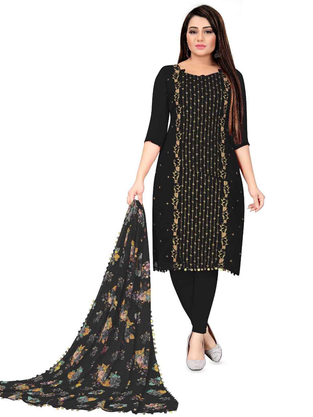 

LeeliPeeri Designer Ethnic Motifs Embroidered Unstitched Dress Material, Black