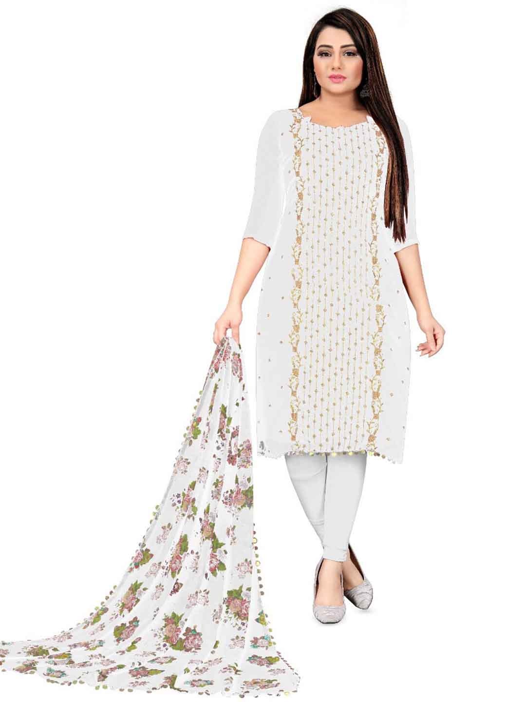 

LeeliPeeri Designer Geometric Embroidered Unstitched Dress Material, White