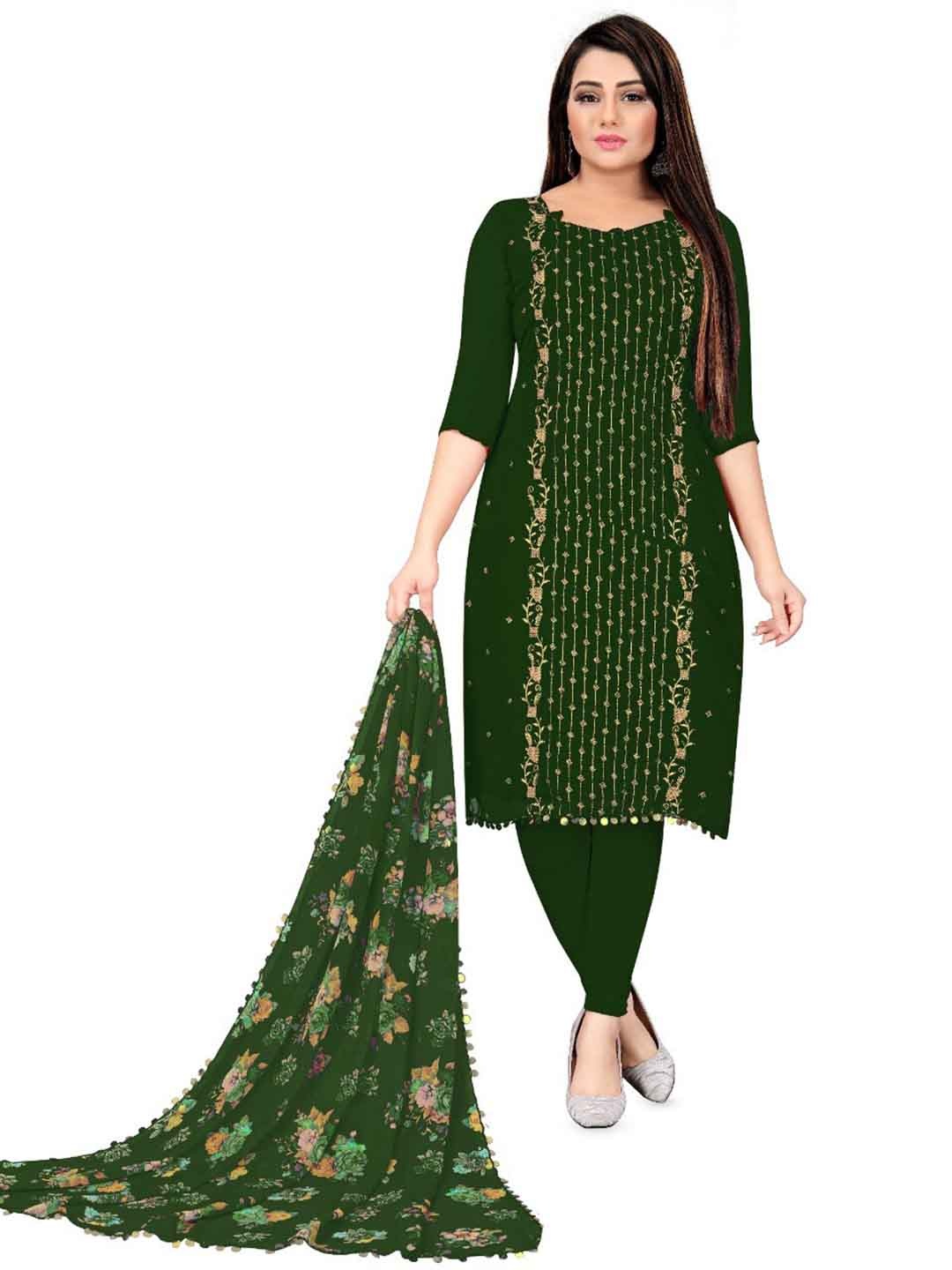 

LeeliPeeri Designer Woven Design Unstitched Dress Material, Green