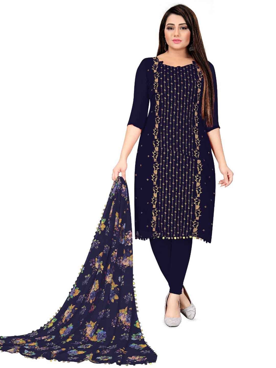 

LeeliPeeri Designer Woven Design Unstitched Dress Material, Navy blue