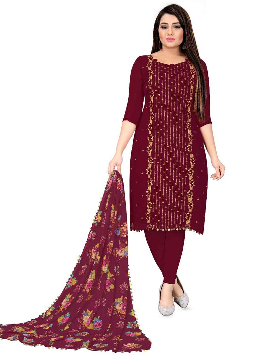 

LeeliPeeri Designer Embroidered Unstitched Dress Material, Red