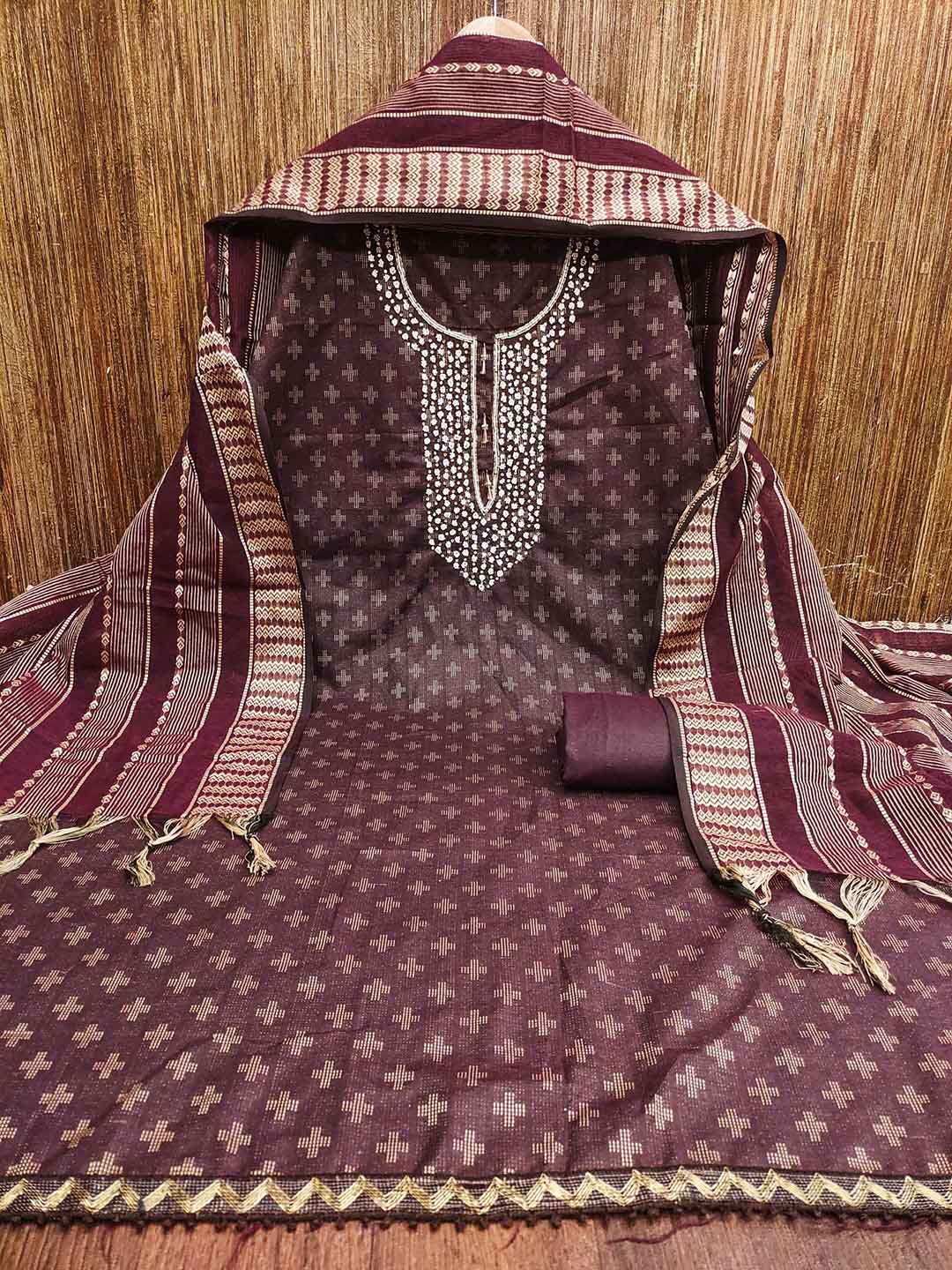 

KALINI Woven Design Unstitched Dress Material, Maroon