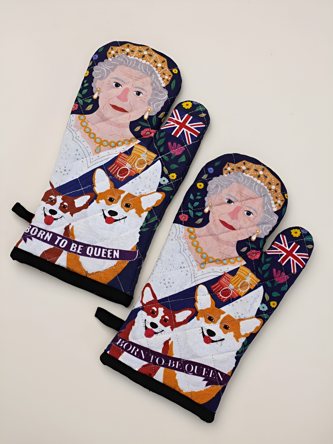 

Ariana White & Navy Blue 2Pcs Printed Cotton Oven Gloves