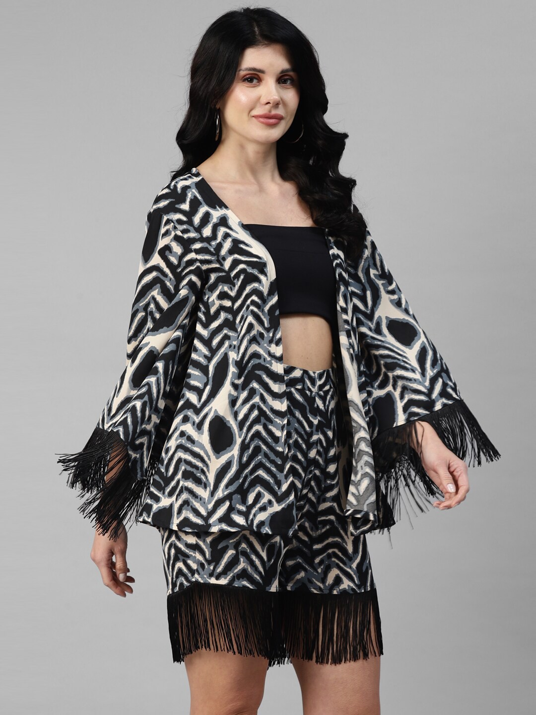 

DEEBACO Printed Shurg With Shorts, Black