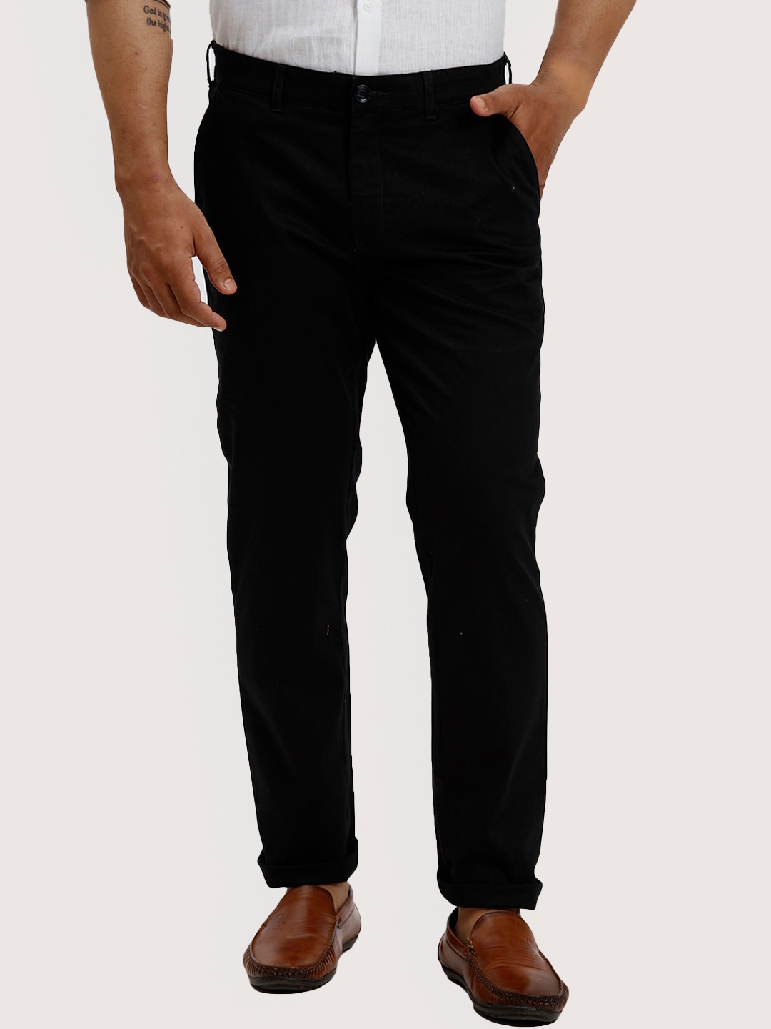 

ColorPlus Men Cotton Regular Fit Chinos Trousers, Black
