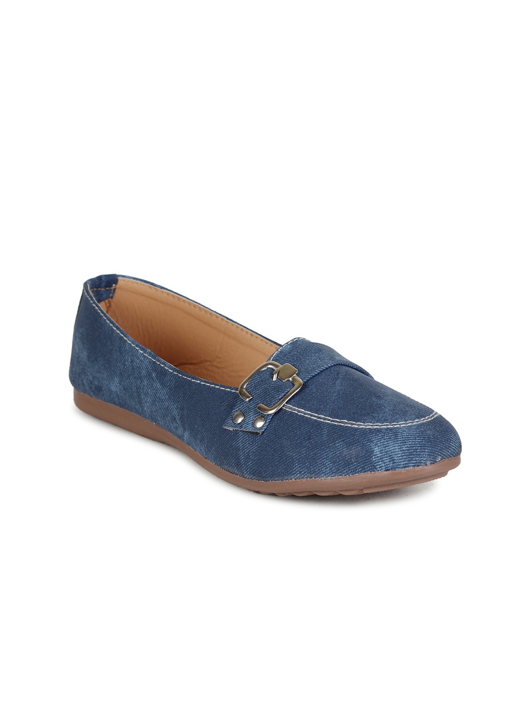 

BAESD Round Toe Buckle Detail Canvas Ballerinas, Blue