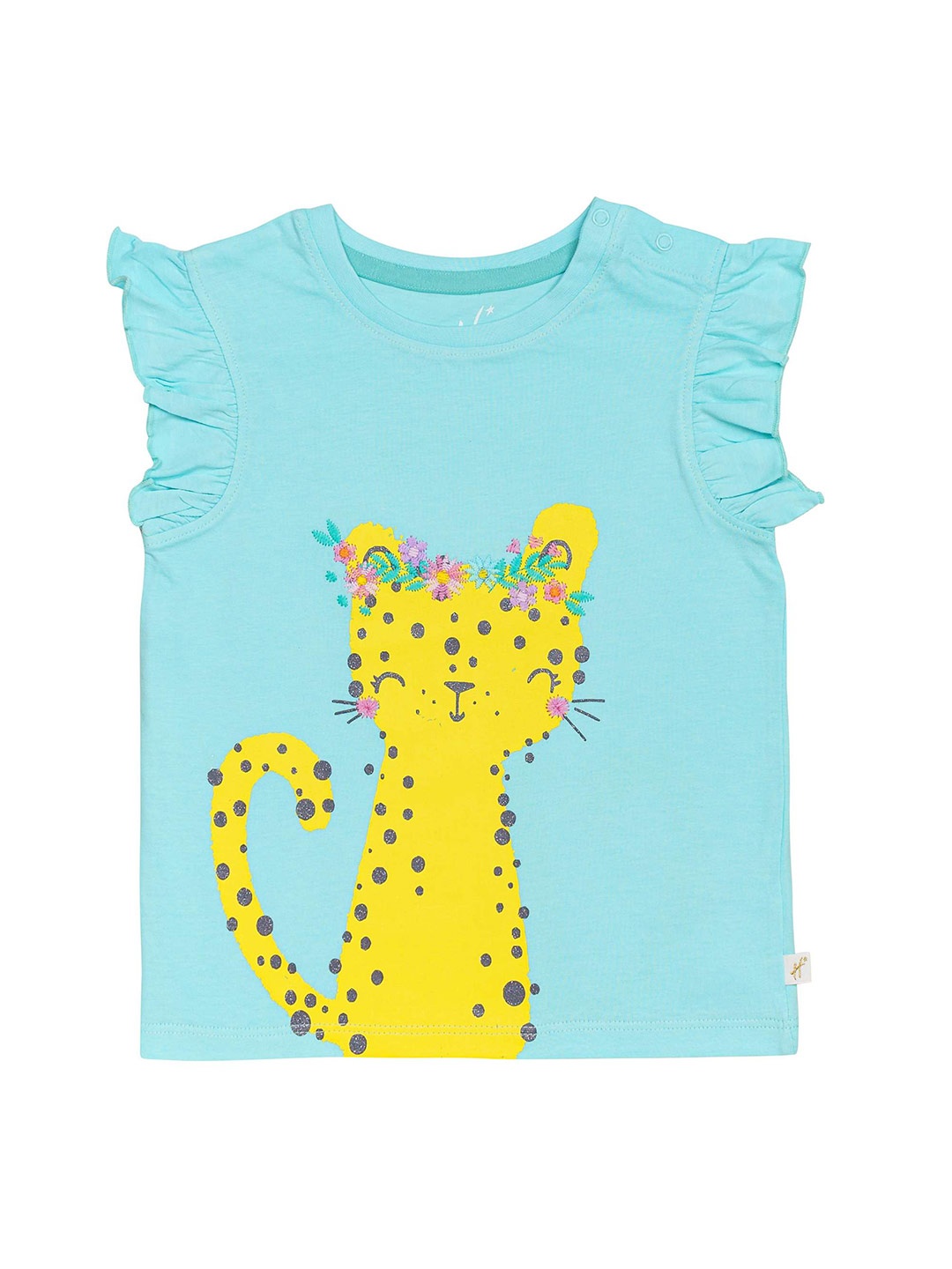 

H By Hamleys Girls Graphic Printed Flutter Sleeve Pure Cotton Top, Blue