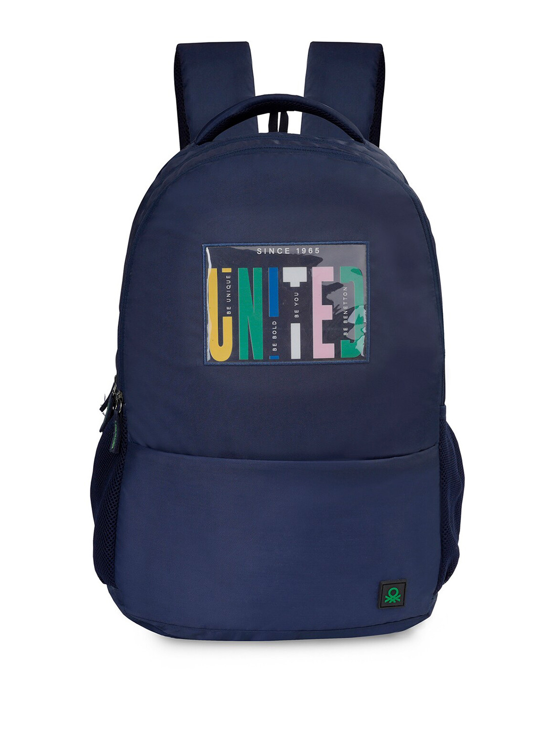 

United Colors of Benetton Unisex Zeke Brand Logo Printed Ergonomic Backpack & Rain Cover, Navy blue