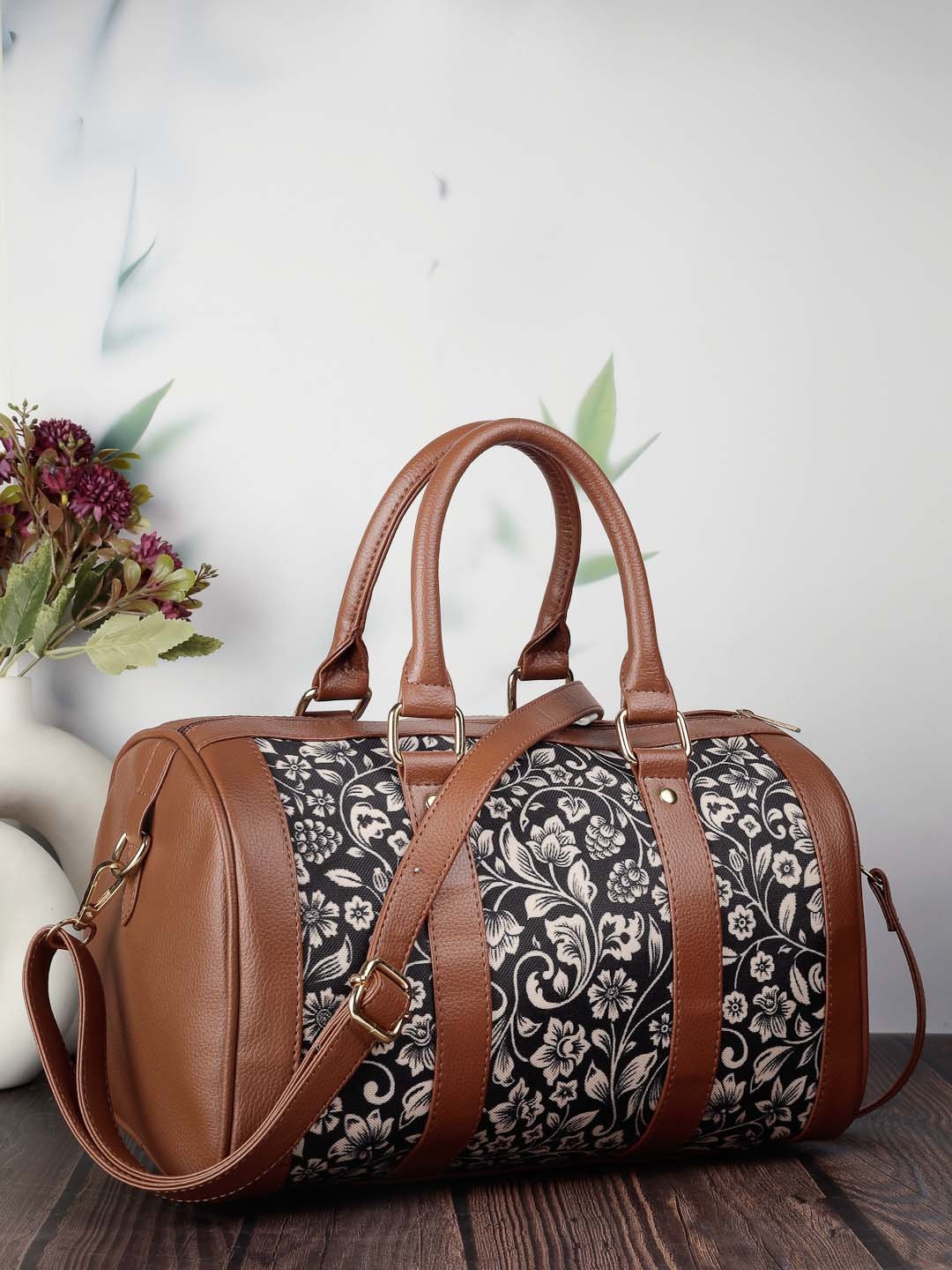 

Anouk Floral Printed Oversized Structured Handheld Bag, Black