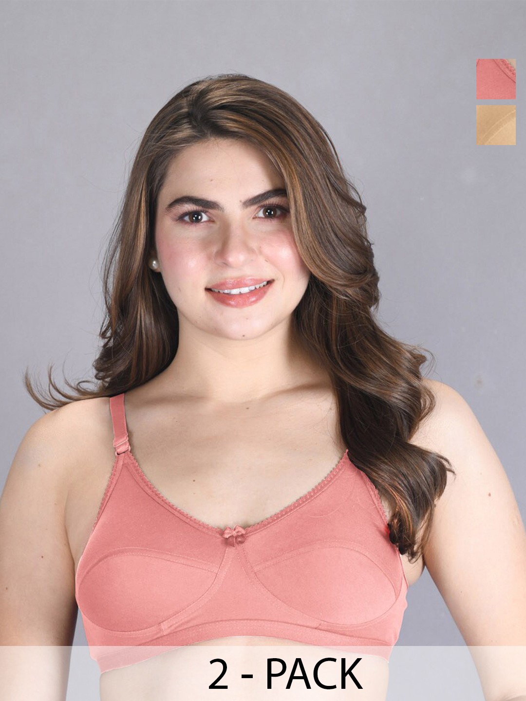 

LUX VENUS Pack of 2 Everyday Cotton Bra Full Coverage All Day Comfort Non Padded, Peach