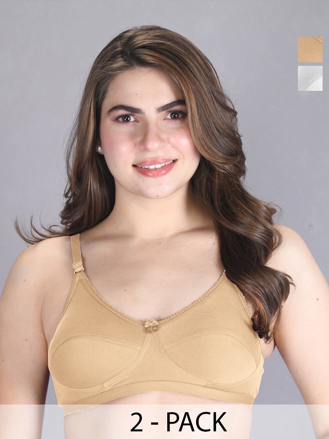 

LUX VENUS Pack of 2 Everyday Cotton Bra Full Coverage All Day Comfort Non Padded, Tan