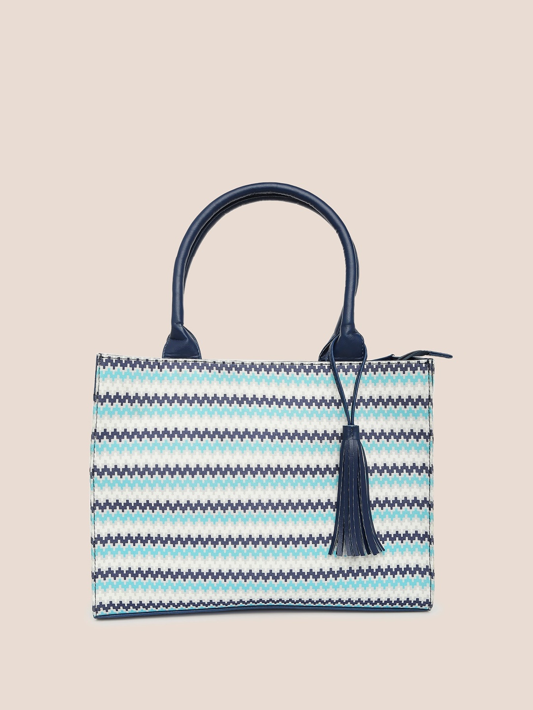 

Mast & Harbour Geometric Printed Structured Handheld Bag With Tasselled, Blue