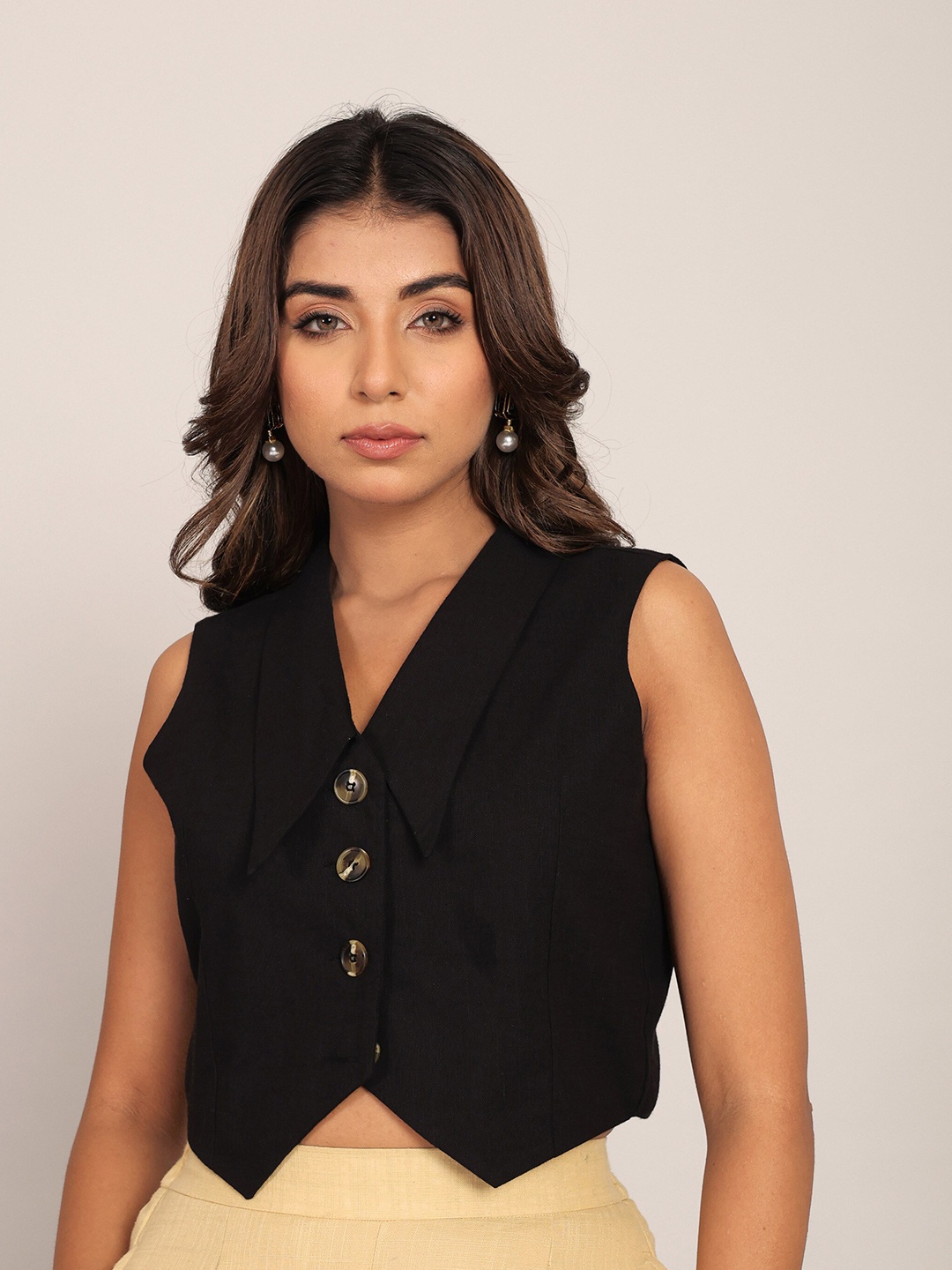 

KAORI BY SHREYA AGARWAL V-Neck Sleeveless Top, Black