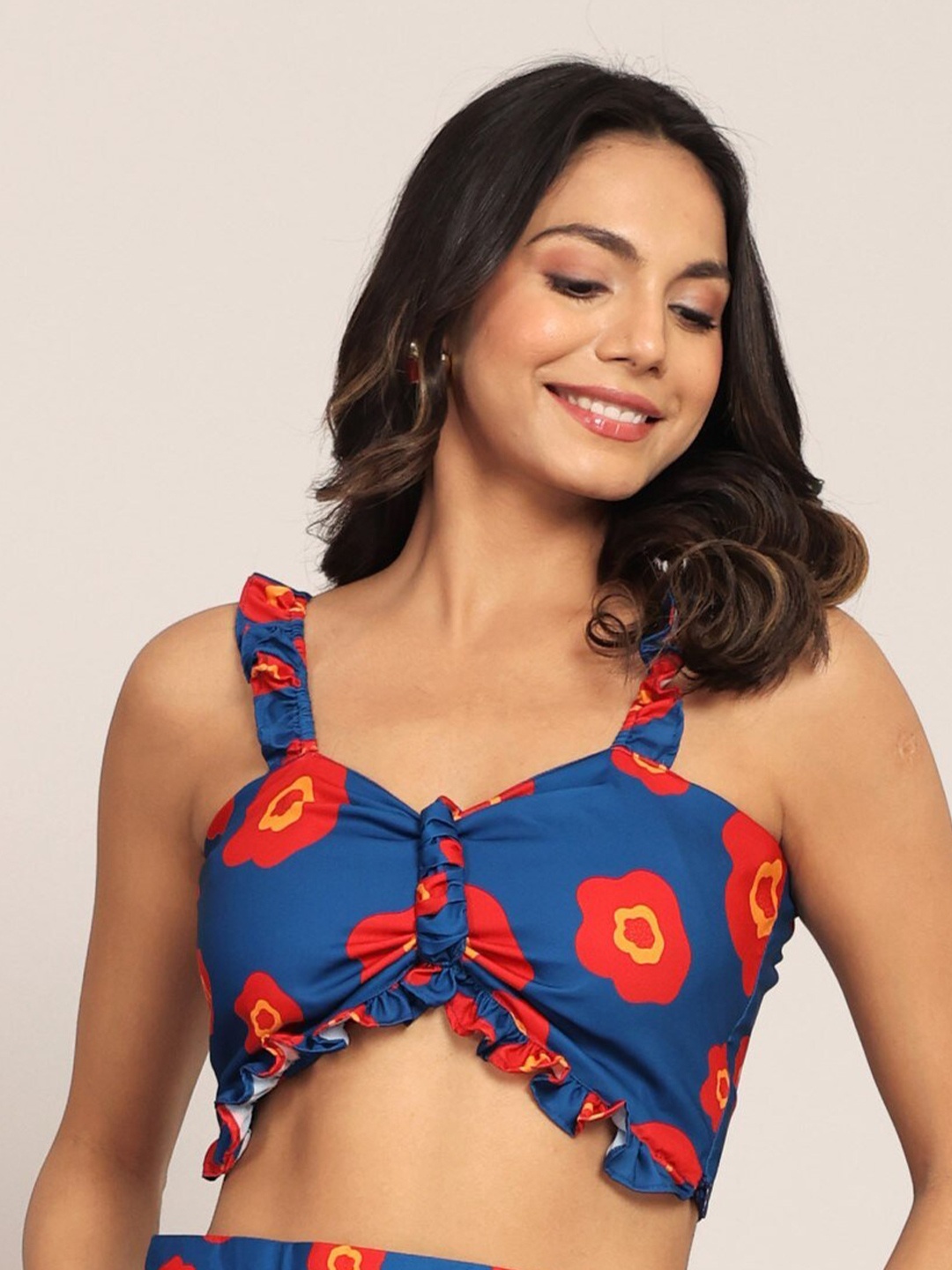 

KAORI BY SHREYA AGARWAL Floral Printed Georgette Bralette Crop Top, Blue