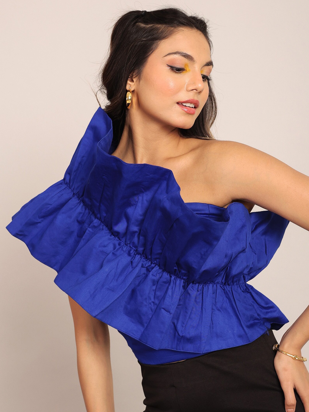 

KAORI BY SHREYA AGARWAL One Shoulder Gathered Top, Blue