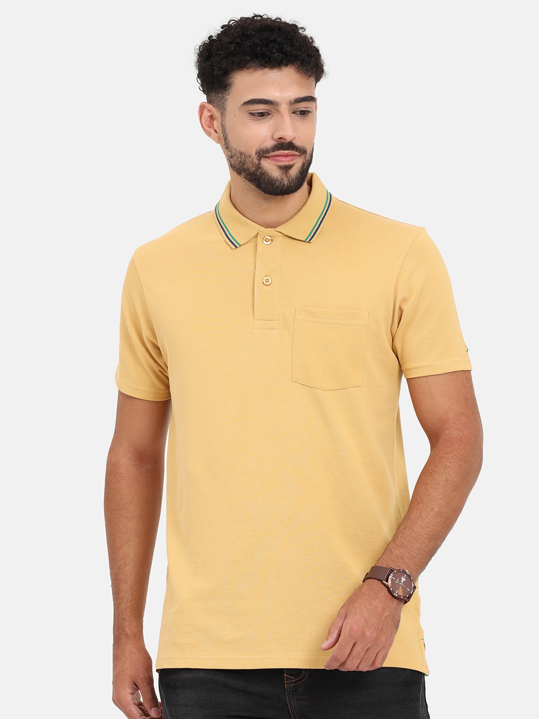 

Masculino Latino Plus Regular Fit Polo Collar Cotton Pockets T-shirt, Yellow