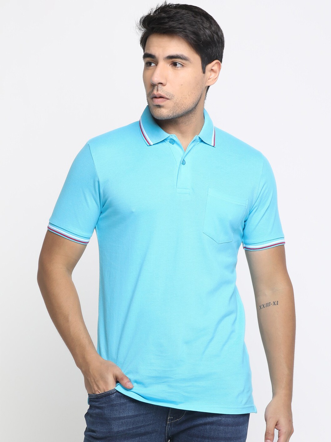 

Masculino Latino Plus Regular Fit Polo Collar Cotton Pockets T-shirt, Blue