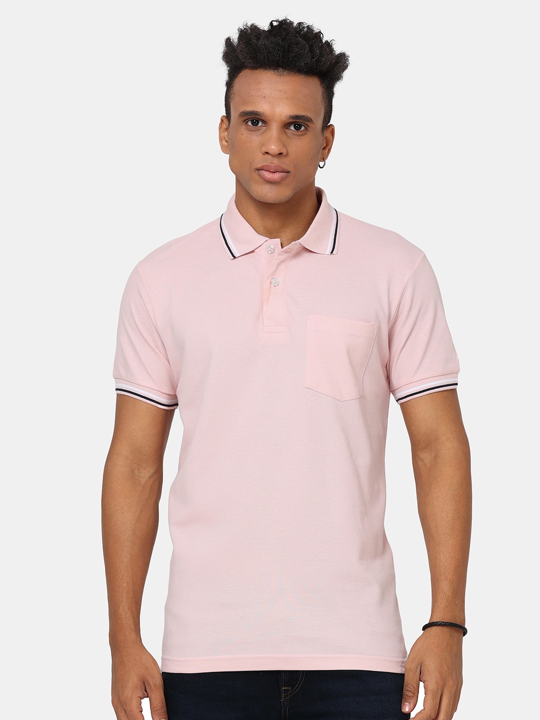 

Masculino Latino Plus Polo Collar Bio Finish Pockets Cotton T-shirt, Pink