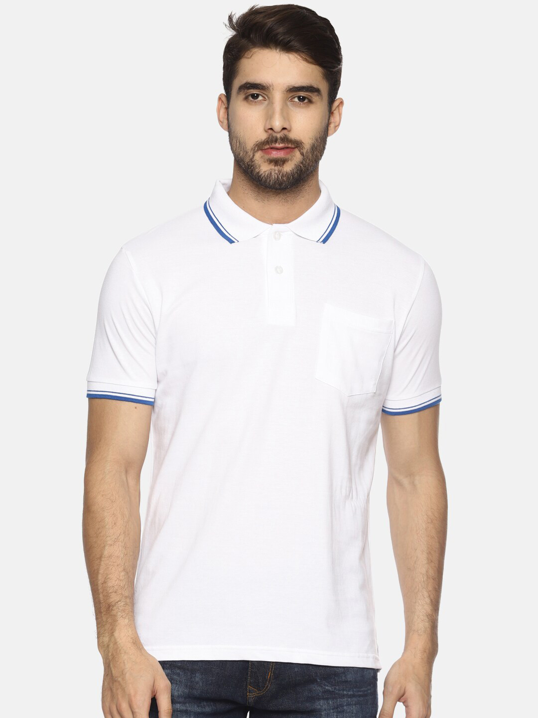 

Masculino Latino Plus Polo Collar Bio Finish Pockets Cotton T-shirt, White